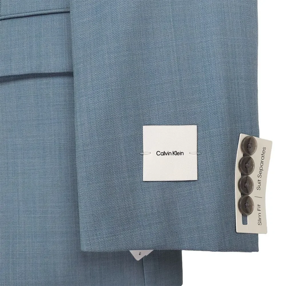 Calvin Klein Mens Slim Fit Suit Jacket Blazer 42L Green Solid Stretch Wool Blend